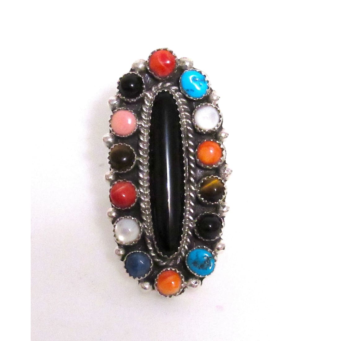 Navajo Onyx Cluster Ring Sz 8 Turquoise Lapis Coral