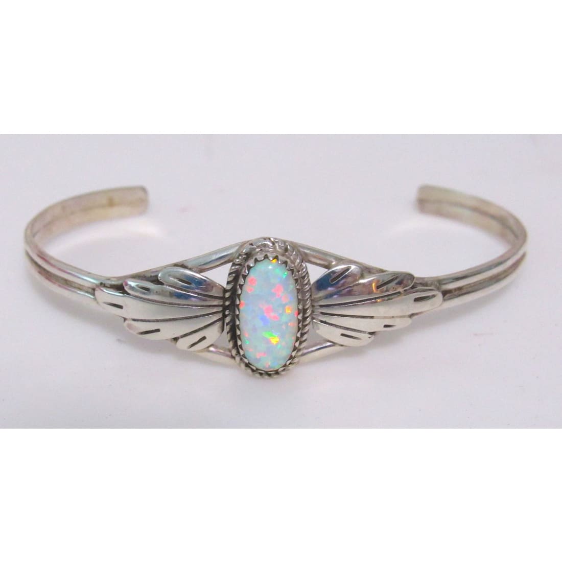 Navajo Opal Bracelet Sterling Silver Stacker Cuff by L. 