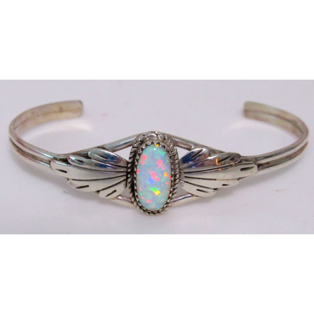 Navajo Opal Bracelet Sterling Silver Stacker Cuff by L. 