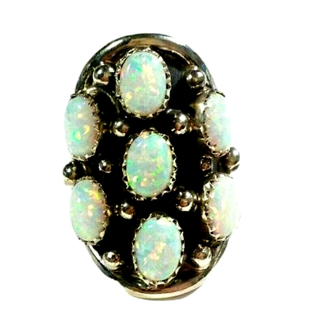 Navajo Opal Cluster Ring Size 7 Sterling Silver Signed
