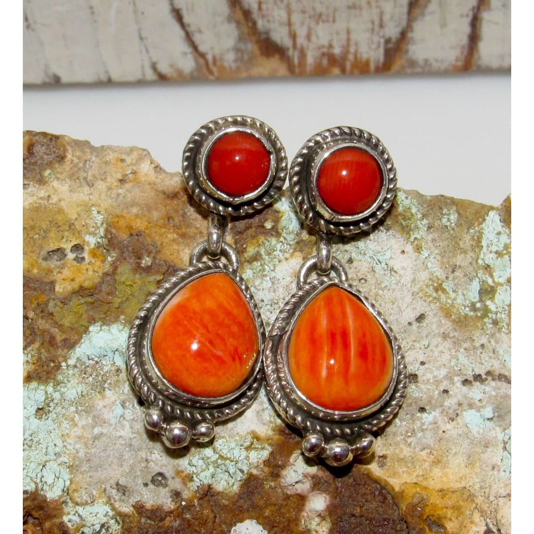 Navajo Orange Spiny Coral Earrings M. James - Jewelry &