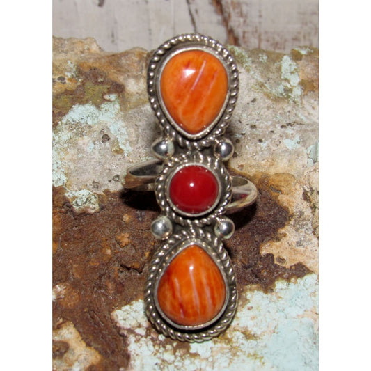 Navajo Orange Spiny Coral Ring Sz 7 Adjustable M. James