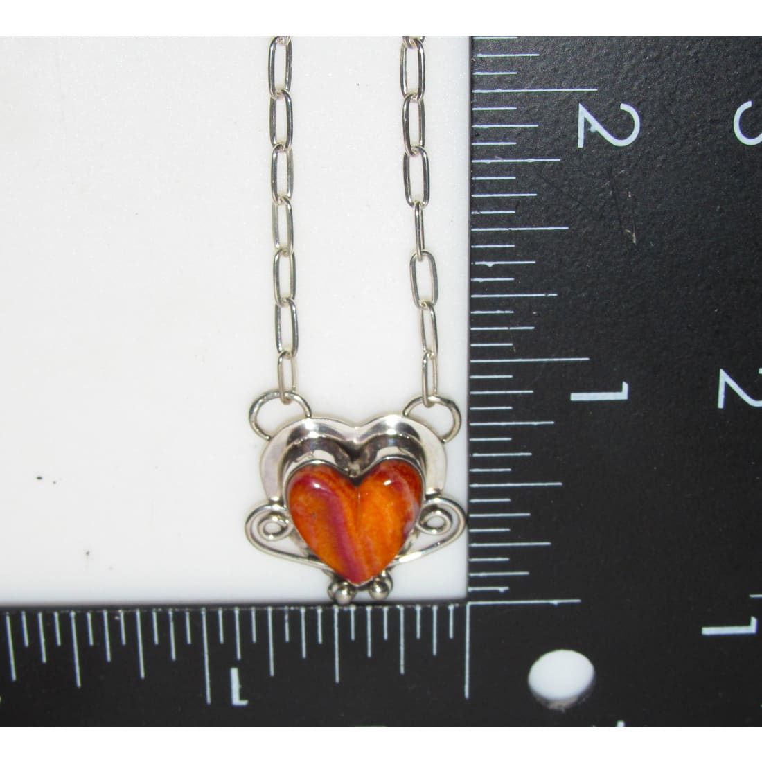 Navajo Orange Spiny Heart Bar Necklace Sterling Silver