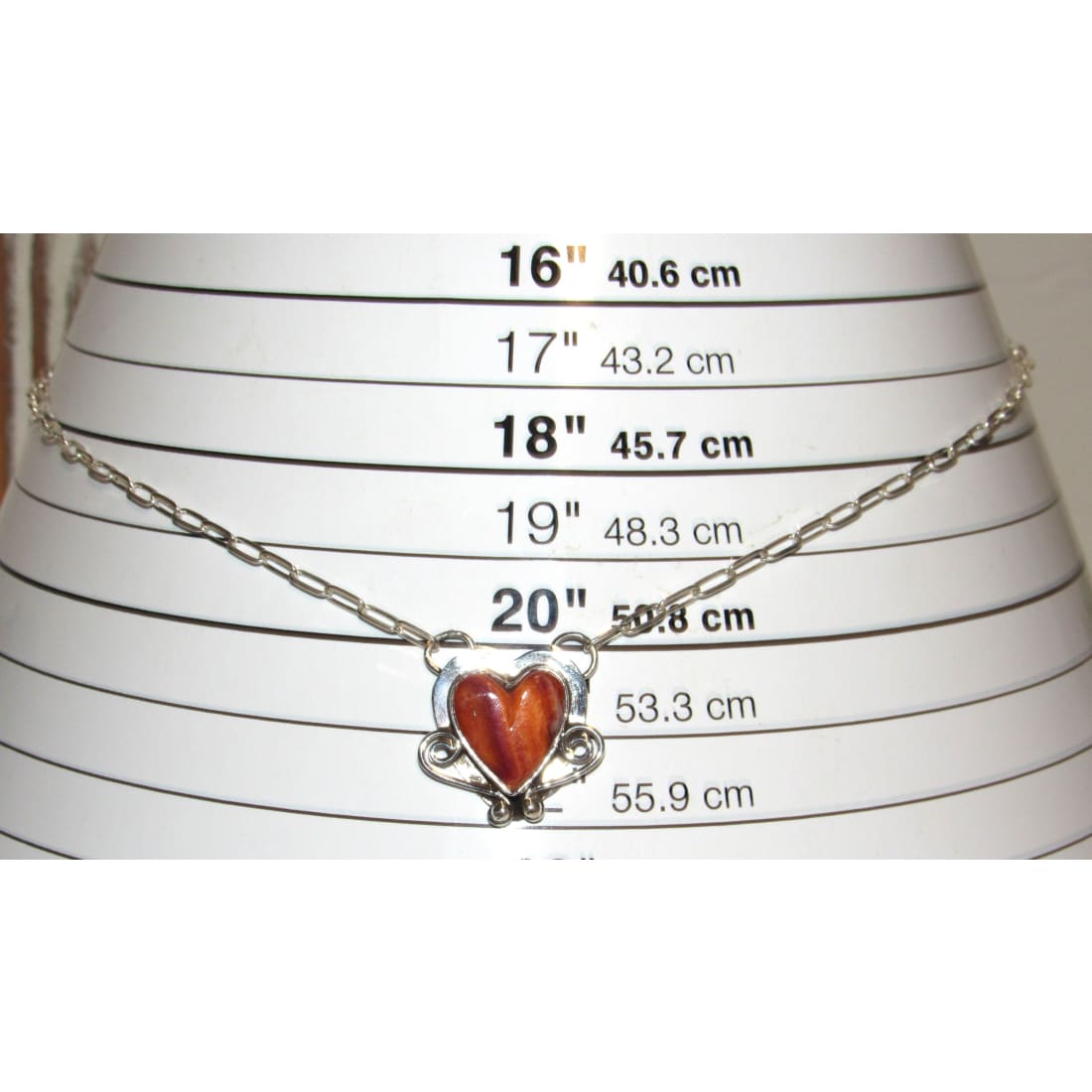 Navajo Orange Spiny Heart Bar Necklace Sterling Silver