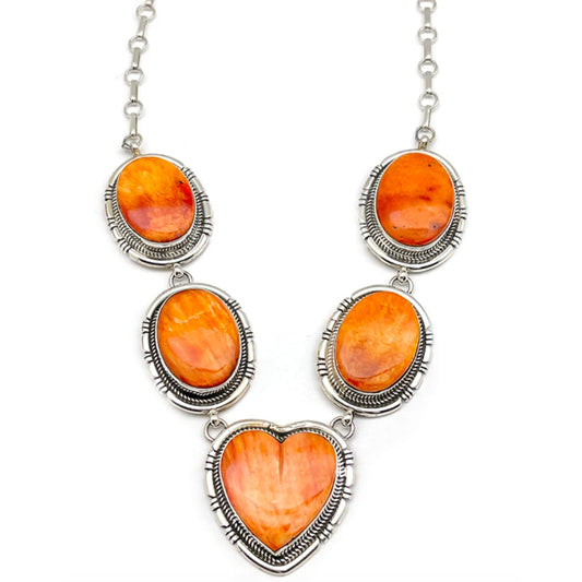 Navajo Orange Spiny Heart Necklace Sterling Silver R. Chaco