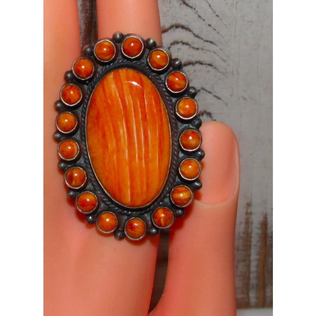 Navajo Orange Spiny Oyster Cluster Ring Size 9.5 T. Brown