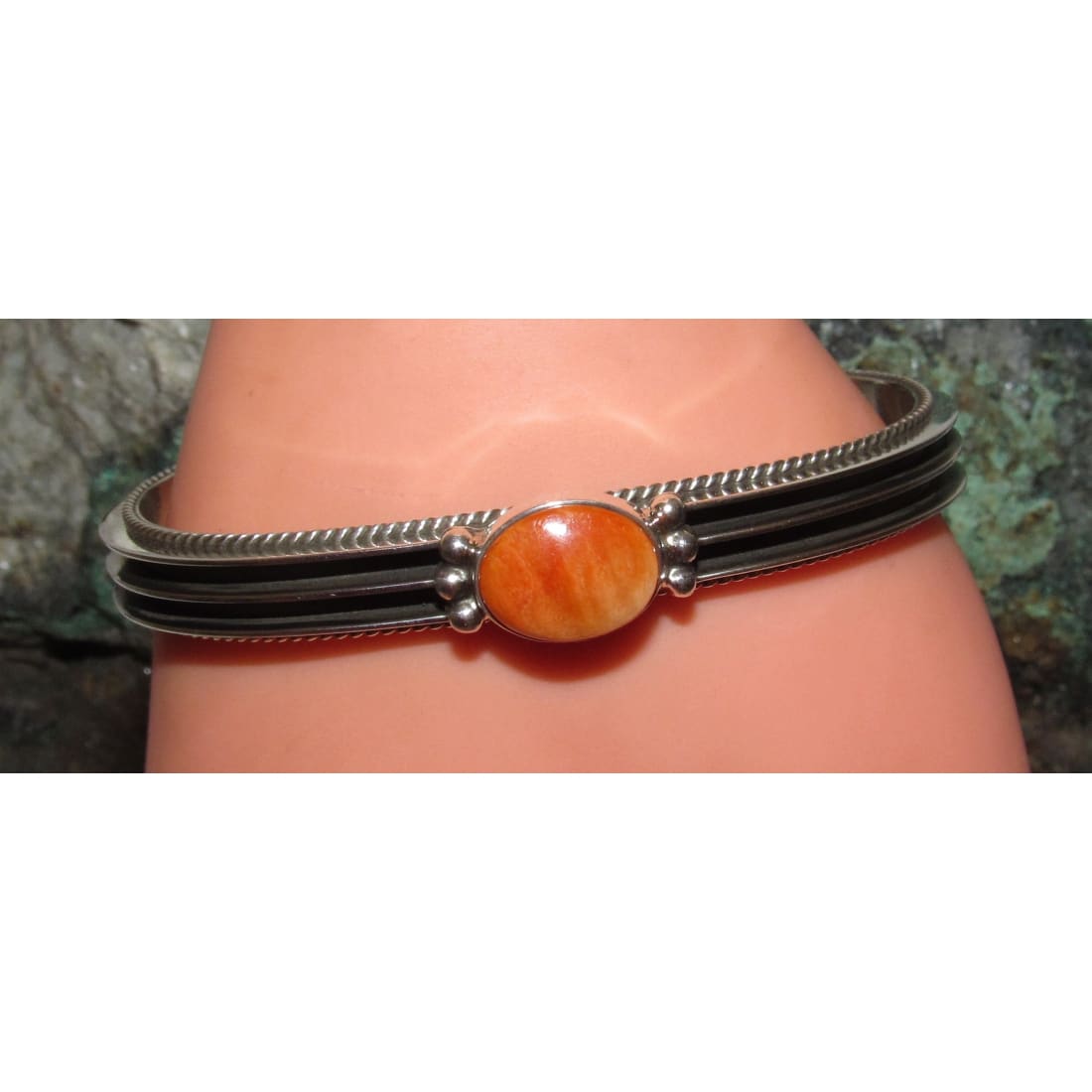 Navajo Orange Spiny Oyster Stacker Cuff Bracelet Sterling