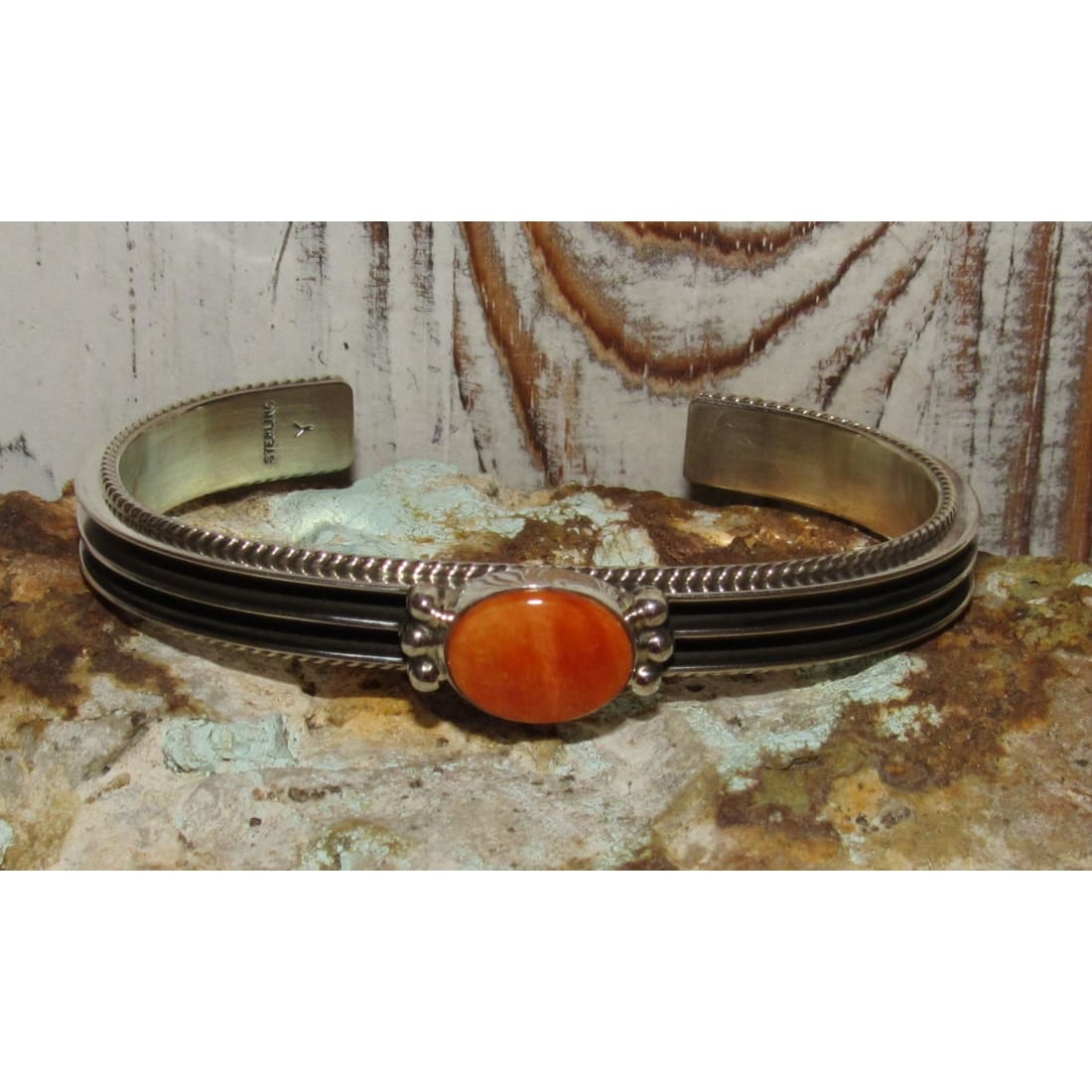 Navajo Orange Spiny Oyster Stacker Cuff Bracelet Sterling