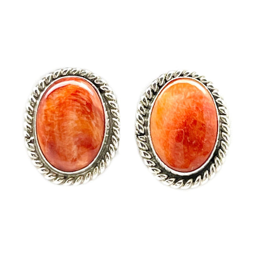 Navajo Orange Spiny Post Earrings Sterling Silver J. Frank