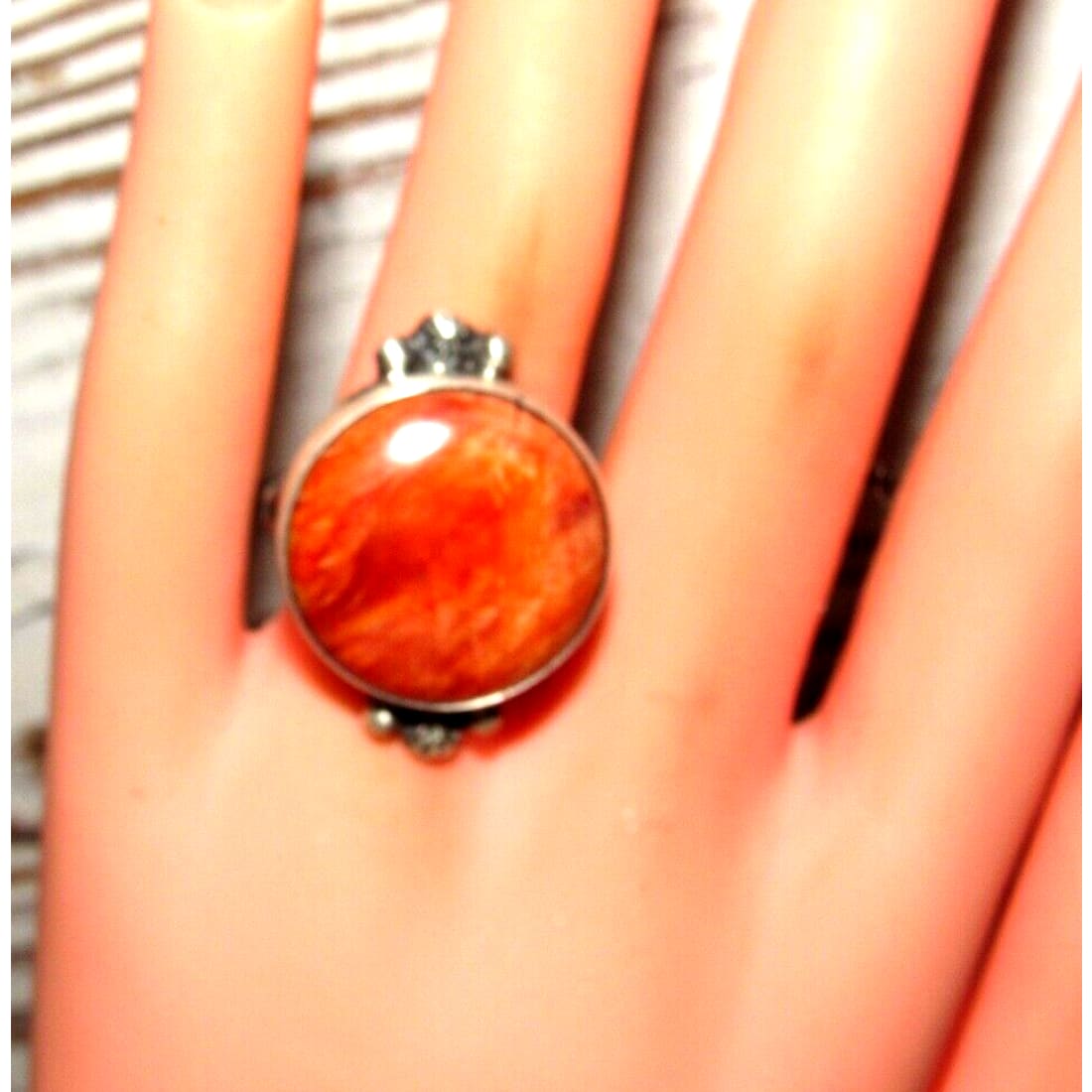 Navajo Orange Spiny Ring Size 6.5 Sterling Silver Native