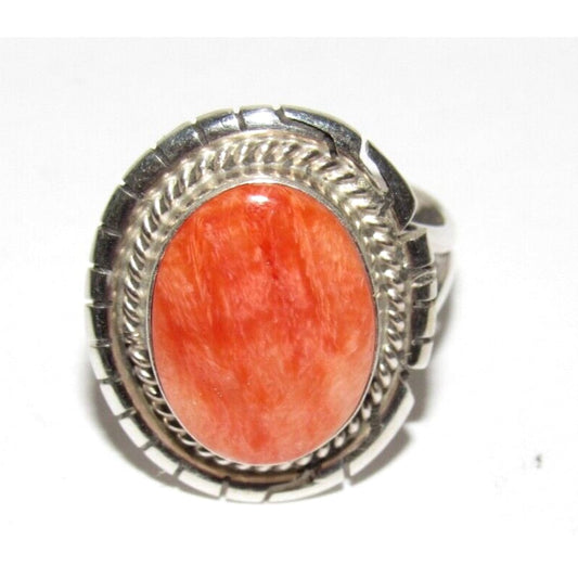 Navajo Orange Spiny Ring Size 7.5 Sterling Silver Native