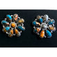 Navajo Orange Spiny Turquoise Cluster Earrings Sterling