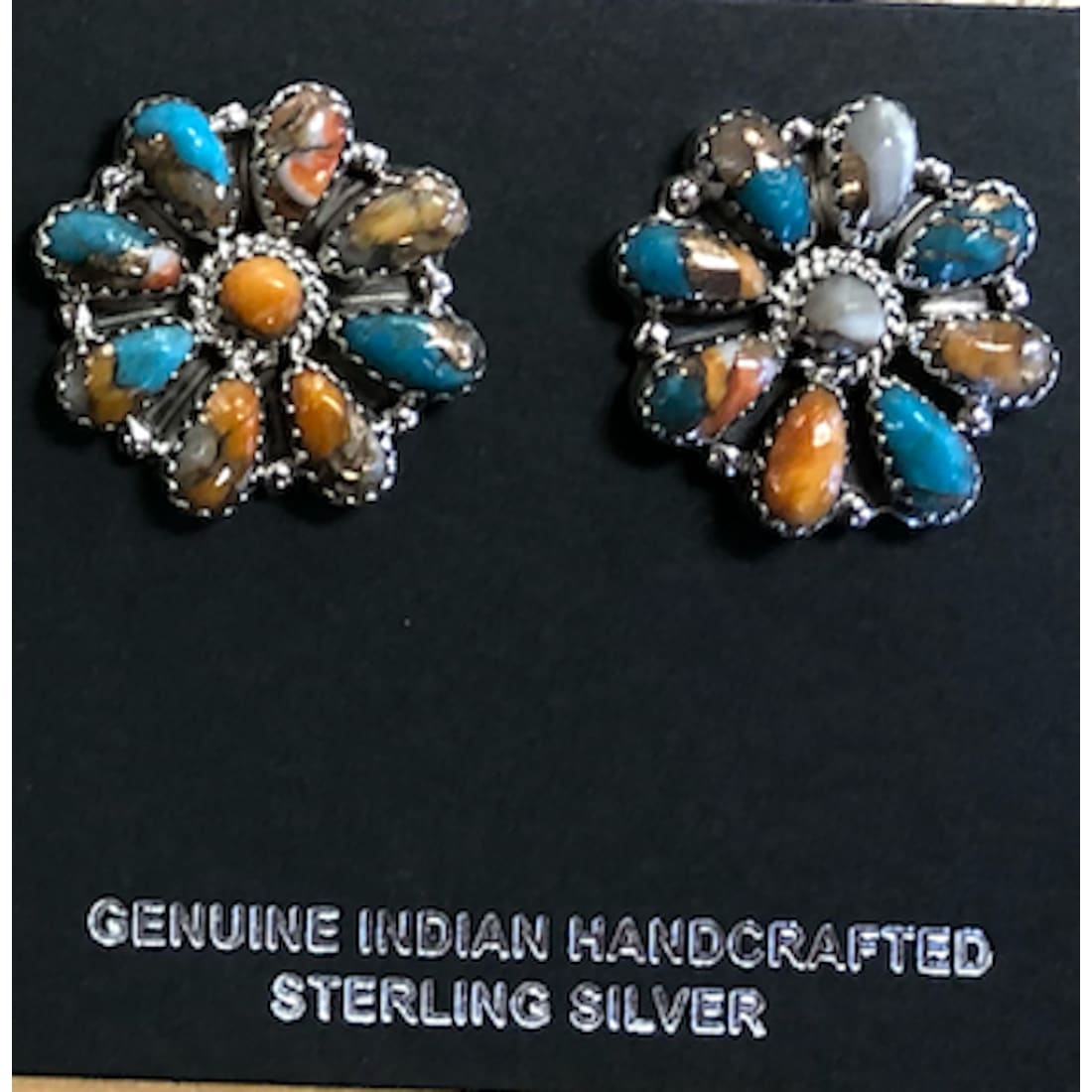 Navajo Orange Spiny Turquoise Cluster Earrings Sterling