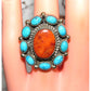 Navajo Orange Spiny Turquoise Cluster Ring Sz 6 Sterling