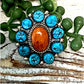 Navajo Orange Spiny Turquoise Cluster Ring Sz 8 Sterling