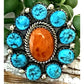 Navajo Orange Spiny Turquoise Cluster Ring Sz 8 Sterling