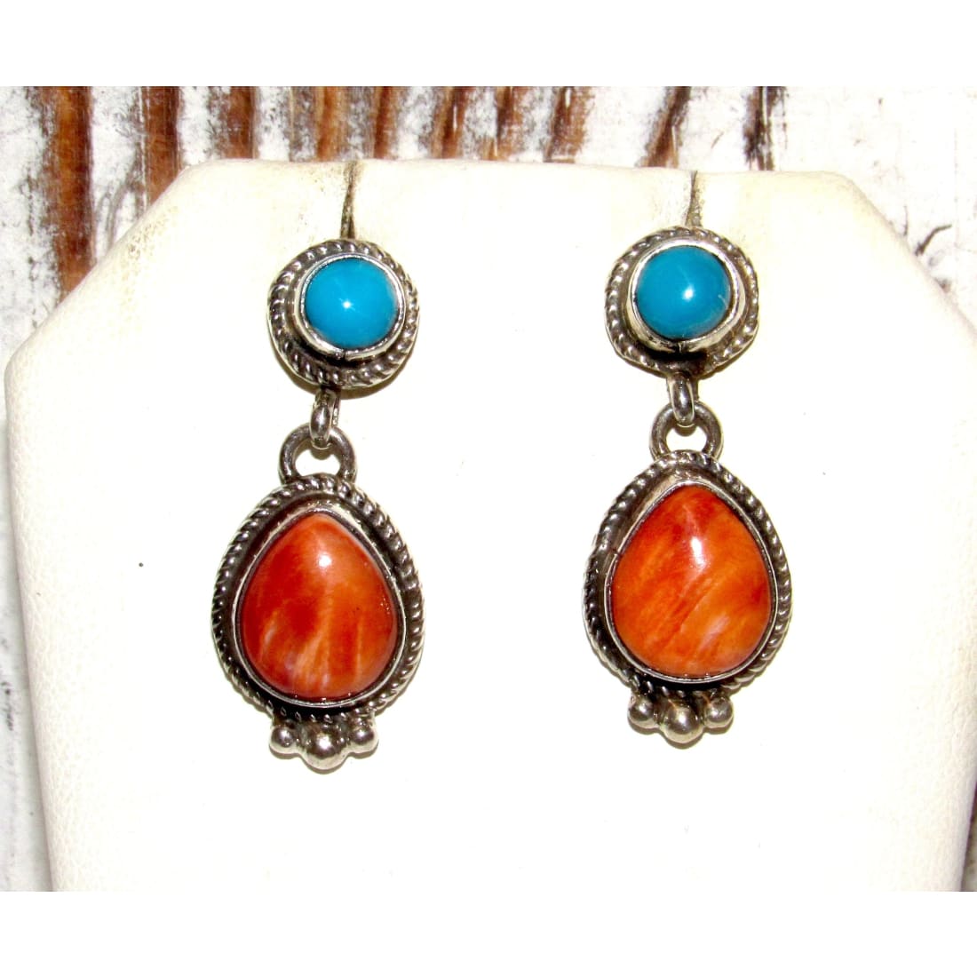 Navajo Orange Spiny Turquoise Earrings M. James - Jewelry &