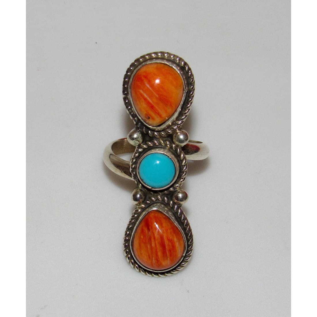 Navajo Orange Spiny Turquoise Ring Sz 7.5 Adjustable M.