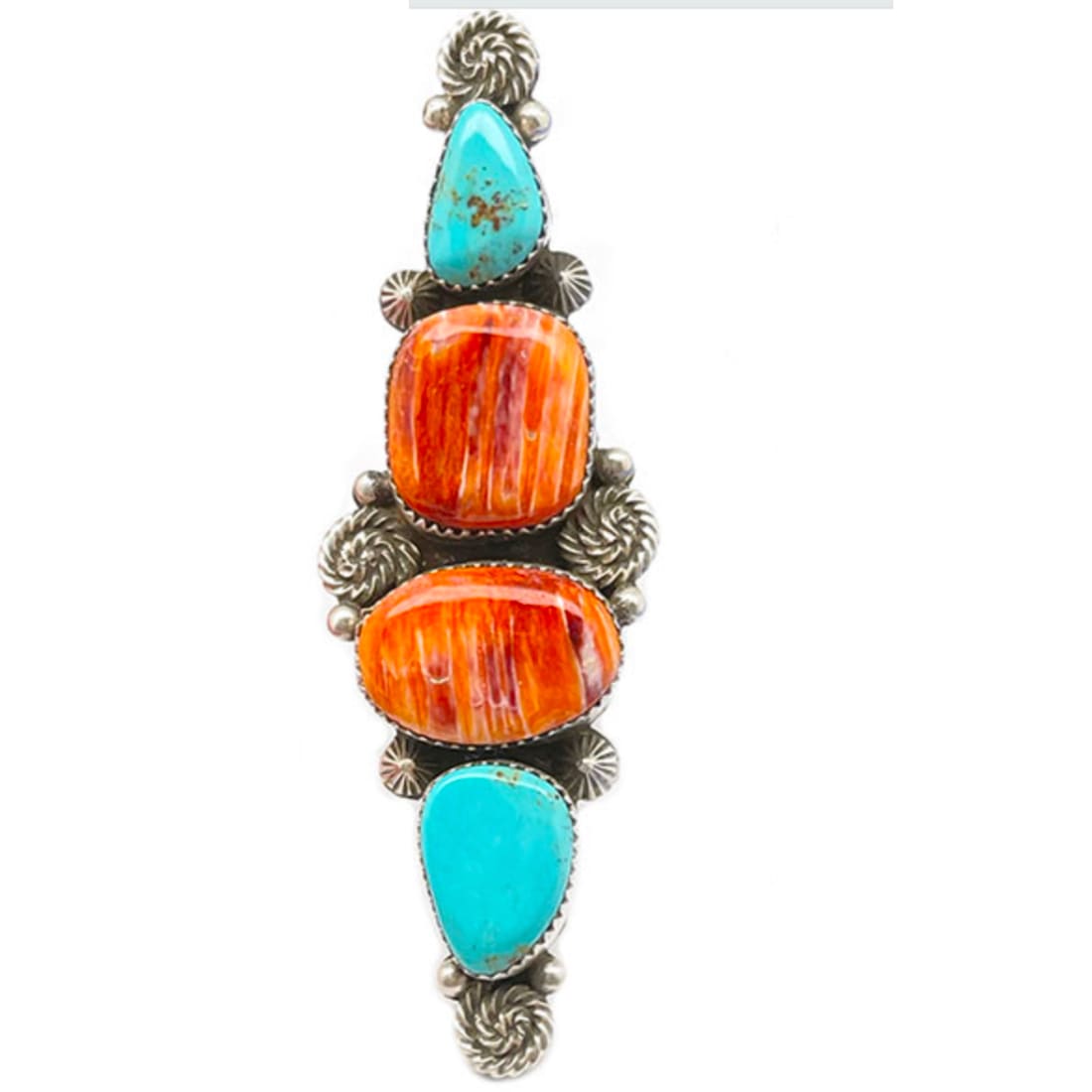 Massive Navajo Orange Spiny Kingman Turquoise Statement Ring