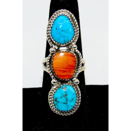 Navajo Orange Spiny Turquoise Statement Ring Sz 8 Yazzie