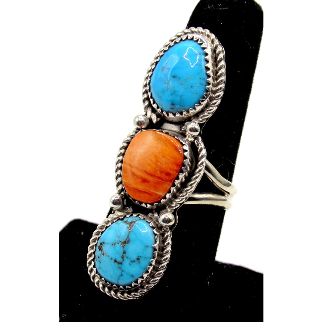 Navajo Orange Spiny Turquoise Statement Ring Sz 8 Yazzie