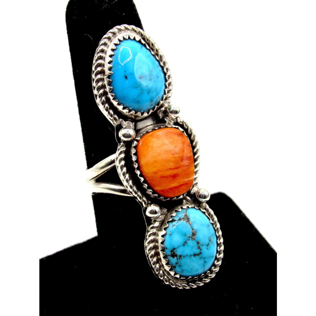 Navajo Orange Spiny Turquoise Statement Ring Sz 8 Yazzie