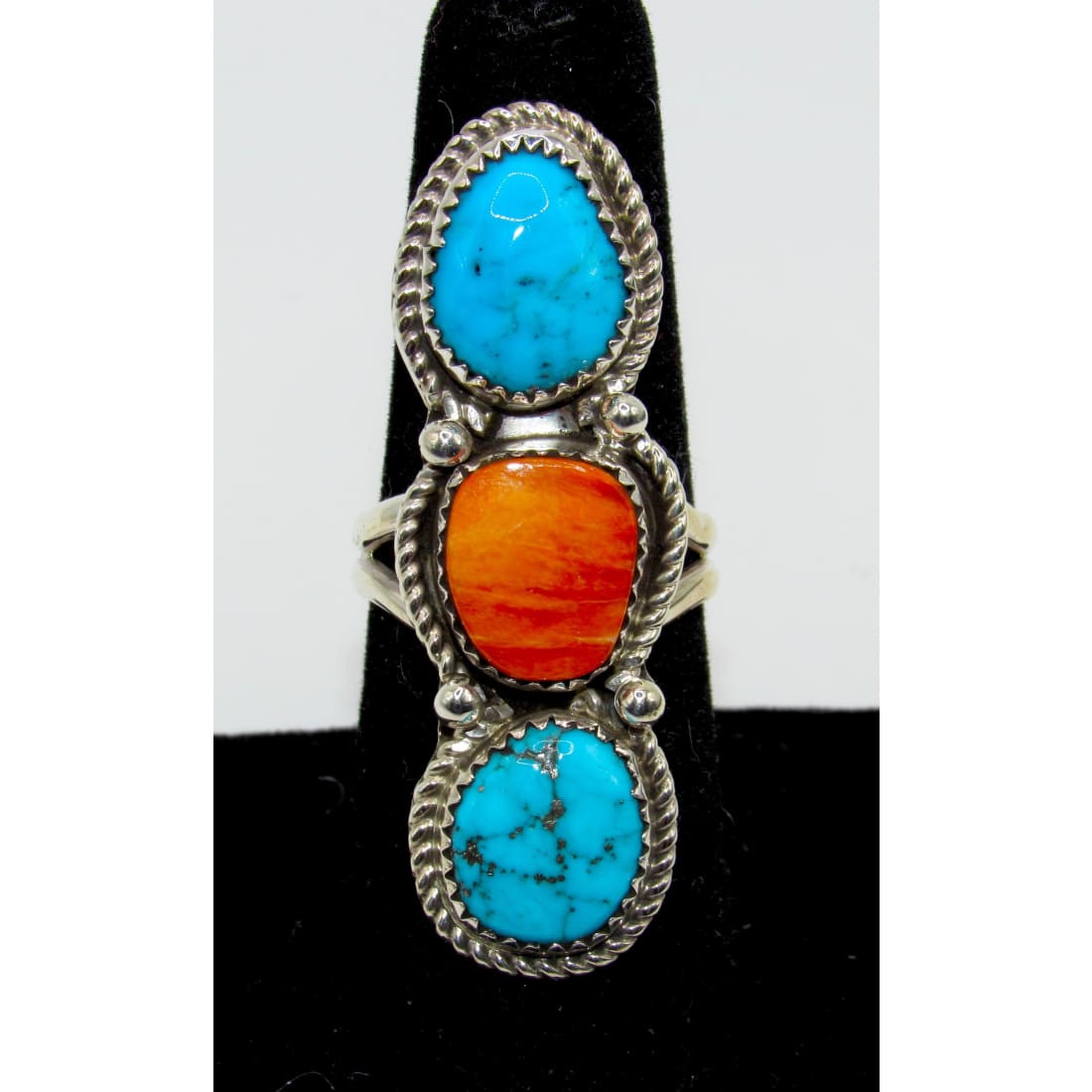 Navajo Orange Spiny Turquoise Statement Ring Sz 8 Yazzie