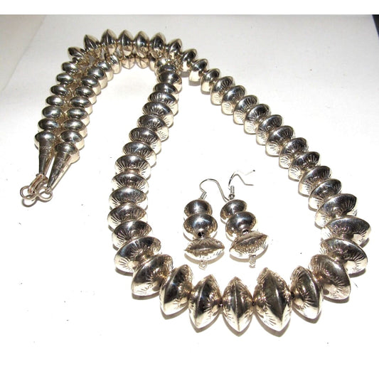 Navajo Pearls Hand Stamped Necklace & Earrings Set Sterling