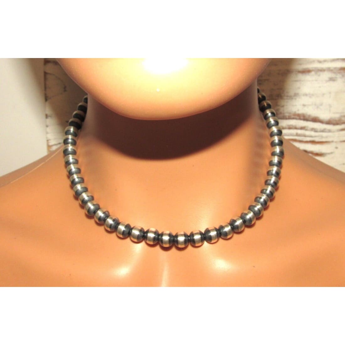 8mm Navajo Pearls Necklace Sterling Silver Choker Necklace