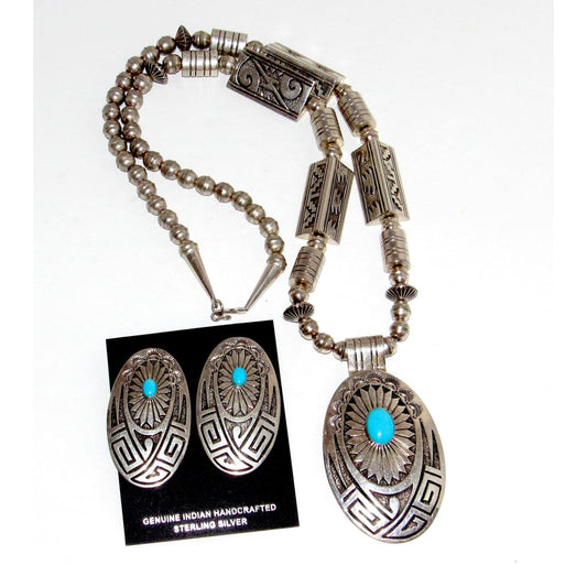 Navajo Pearls Necklace & Earrings Set Sterling Silver