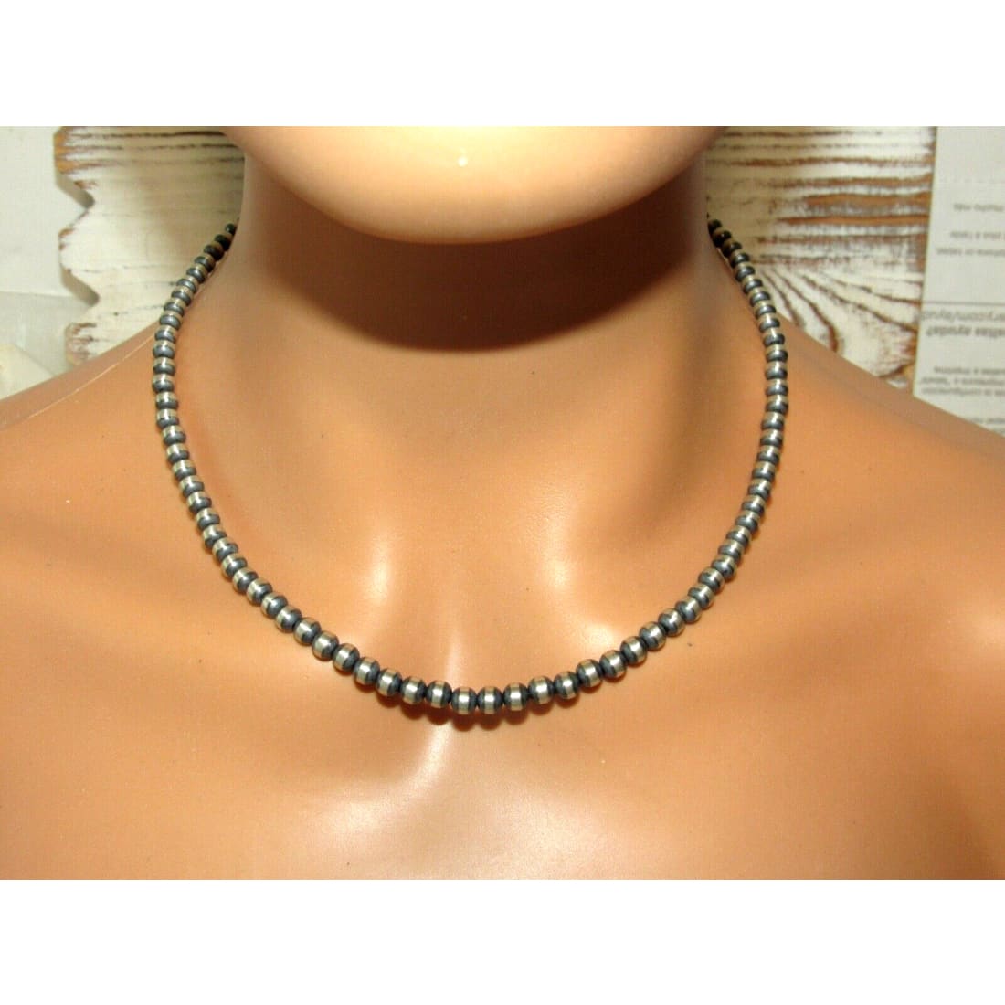 Navajo Pearls Necklace Sterling Silver 5mm Beads Necklace