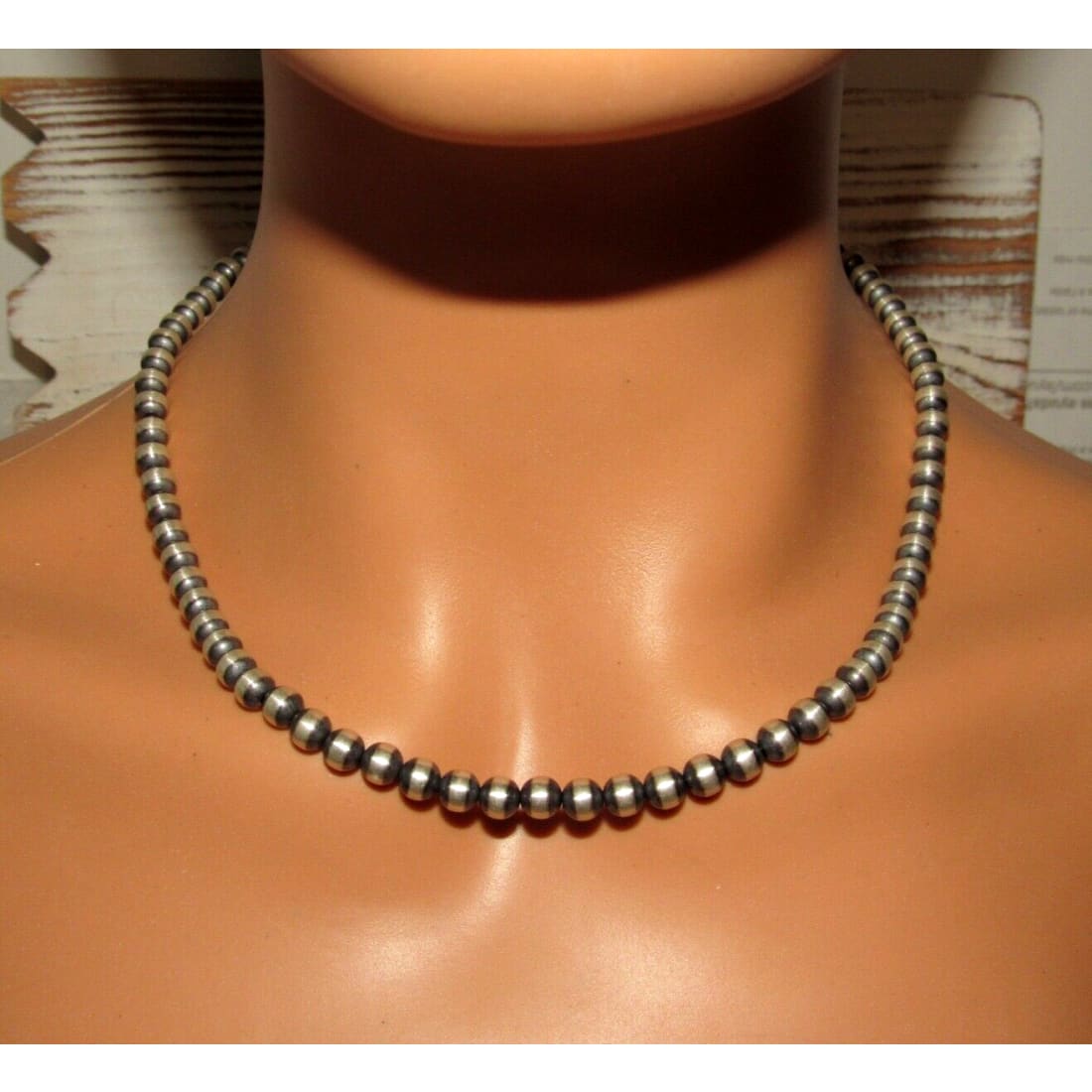 Navajo Pearls Necklace Sterling Silver 6mm Beads Necklace