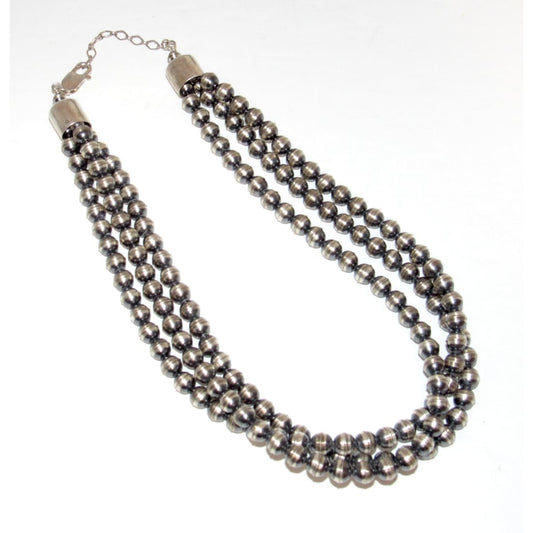 Navajo Pearls Necklace Sterling Silver Beads 16’’L 3 Stand