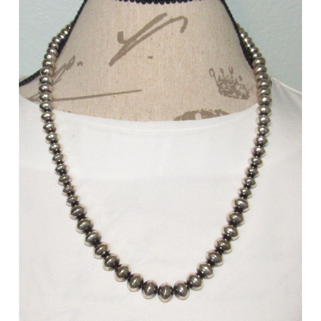 Navajo Pearls Necklace Sterling Silver Beads Necklace