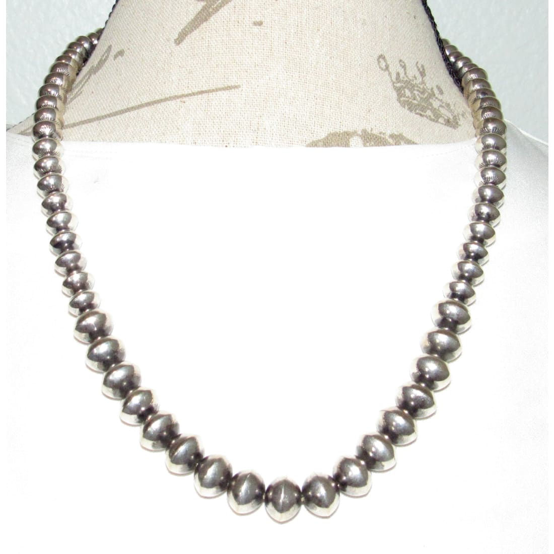 Navajo Pearls Necklace Sterling Silver Beads Necklace