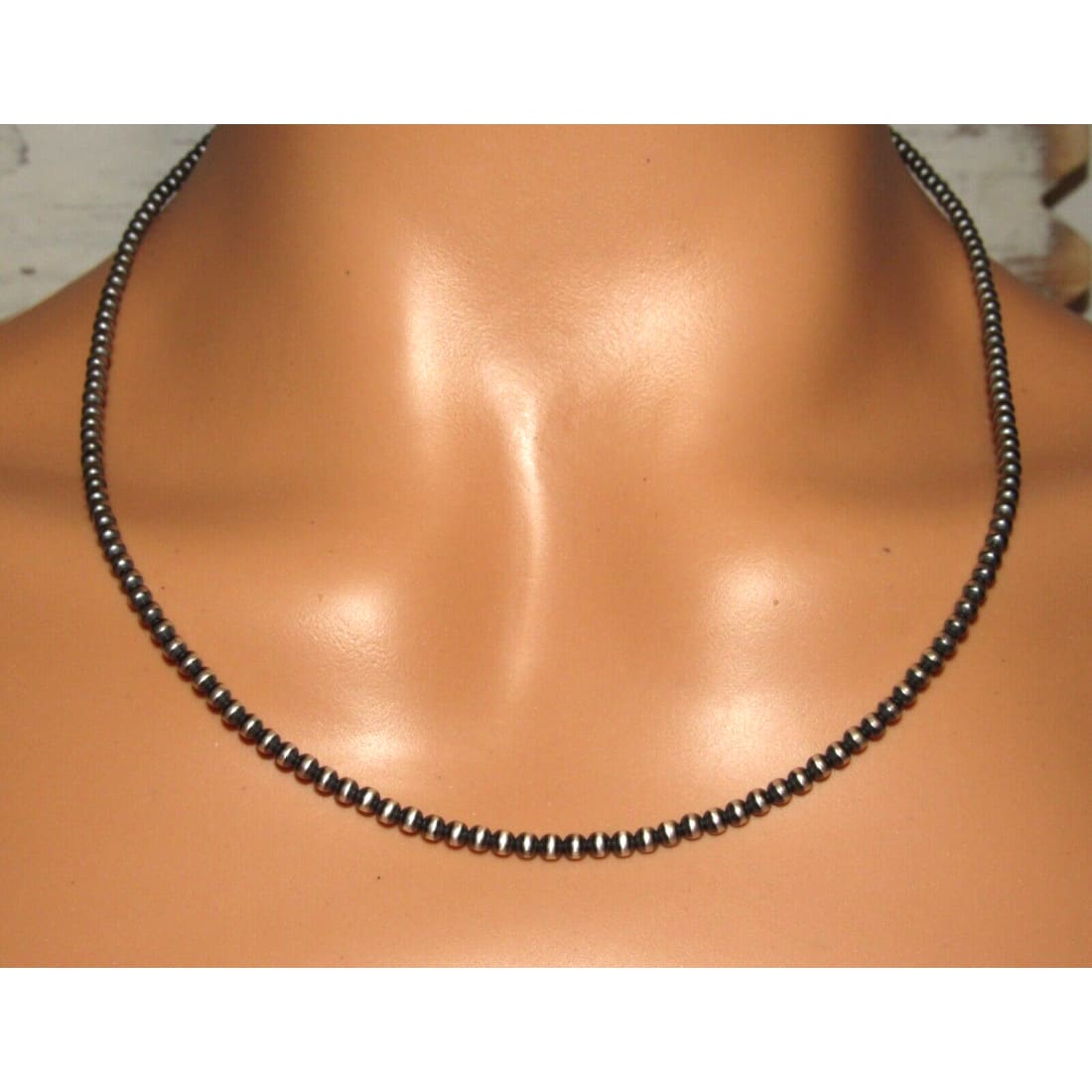 Navajo Pearls Necklace Sterling Silver Choker Necklace 20L -