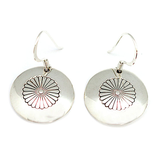Navajo Flat Pillow Beads Stamped Dangle Earrings Sterling Silver Ina Nez Native American