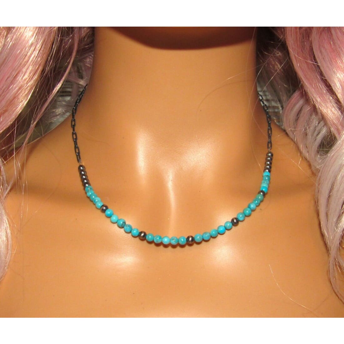 Navajo Pearls Turquoise Necklace Sterling Silver Choker