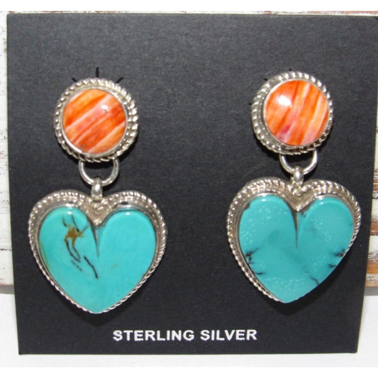 Navajo Pilot Mountain Turquoise Heart Dangle Earrings