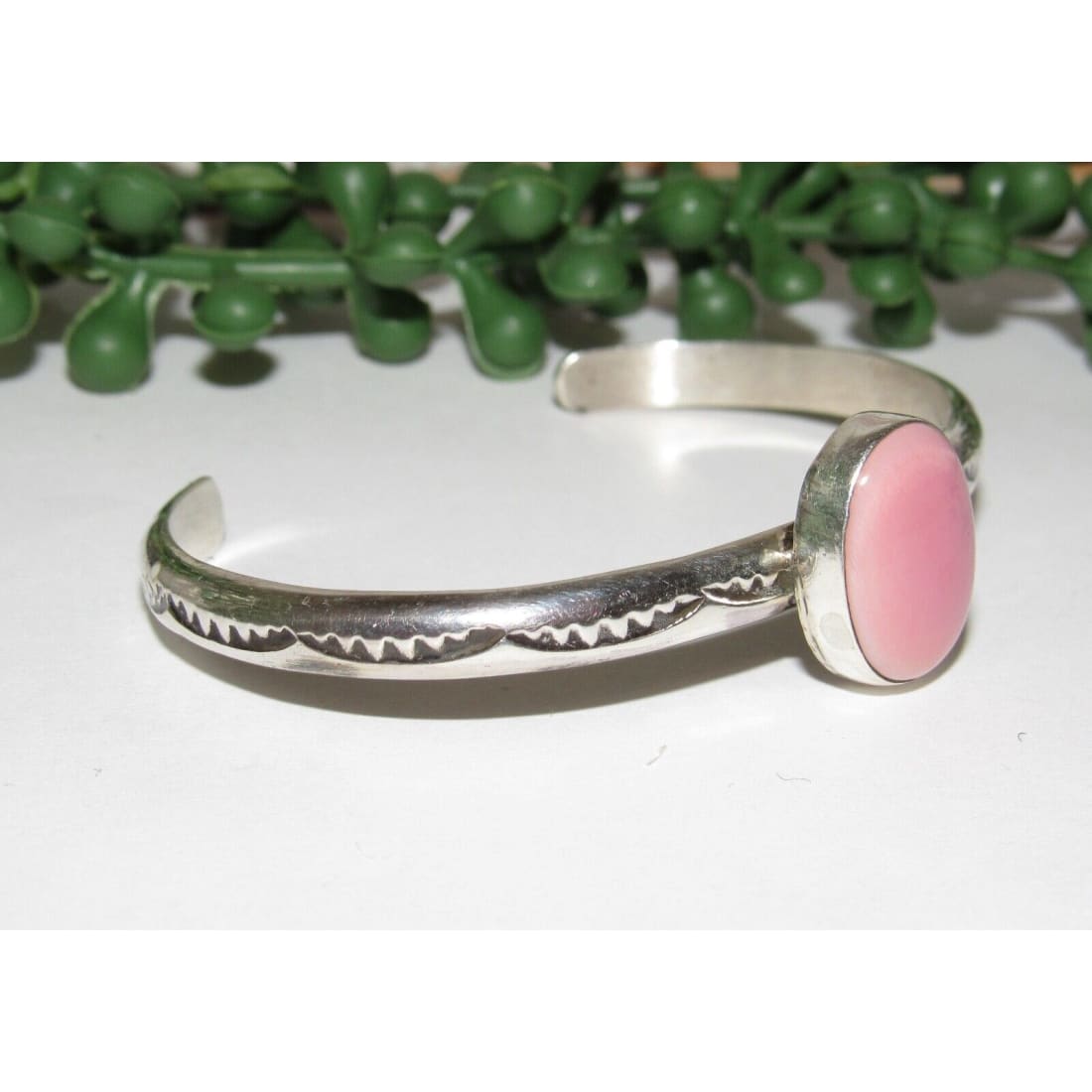 Navajo Pink Conch Bracelet Stacker Sterling Silver Cuff G.