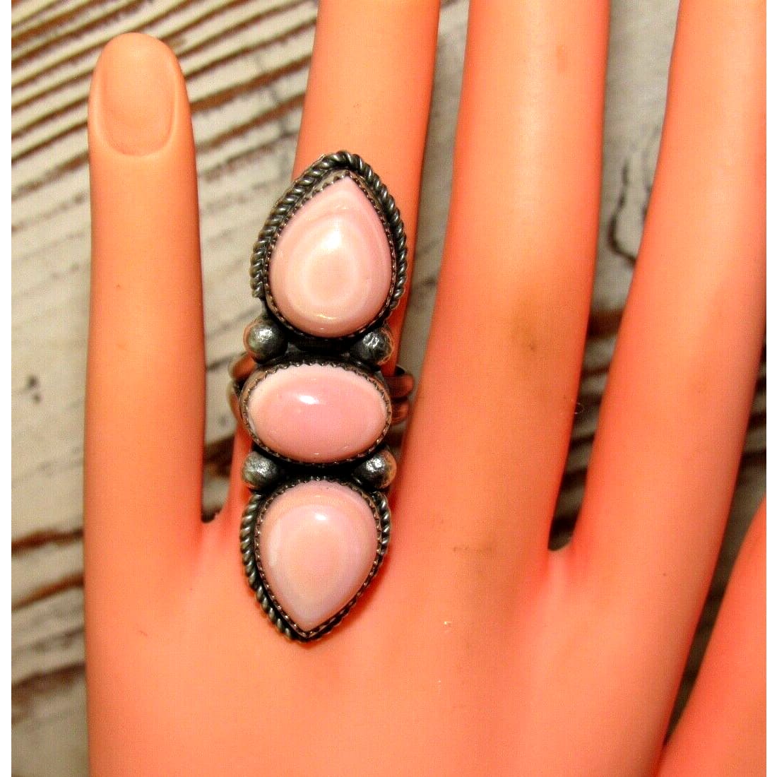 Navajo Pink Conch Cluster Ring Size 7 Adjustable Sterling