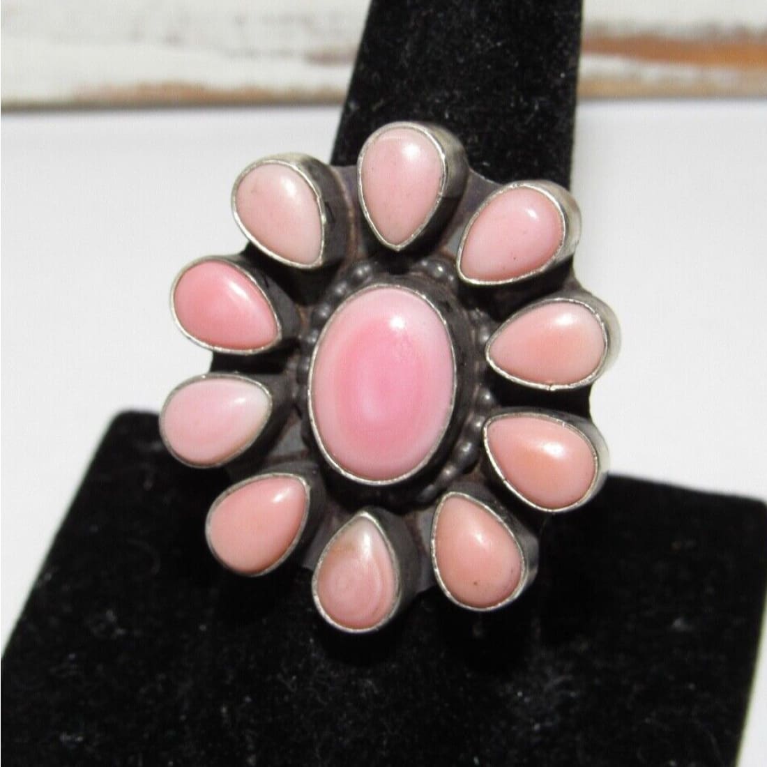 Navajo Pink Conch Cluster Ring Size 7 Sterling Silver Betta