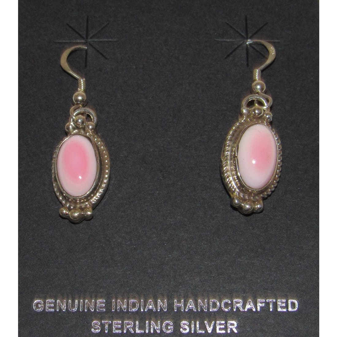 Navajo Pink Conch Dangle Earrings Sterling Silver Signed