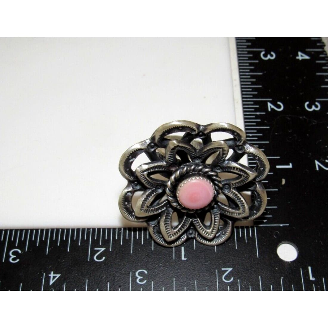 Navajo Pink Conch Flower Statement Ring Size 8 Sterling