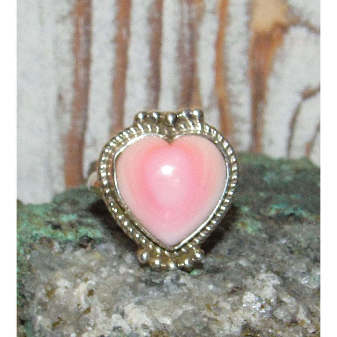 Navajo Pink Conch Heart Ring Sz 8 Sterling Silver M. James