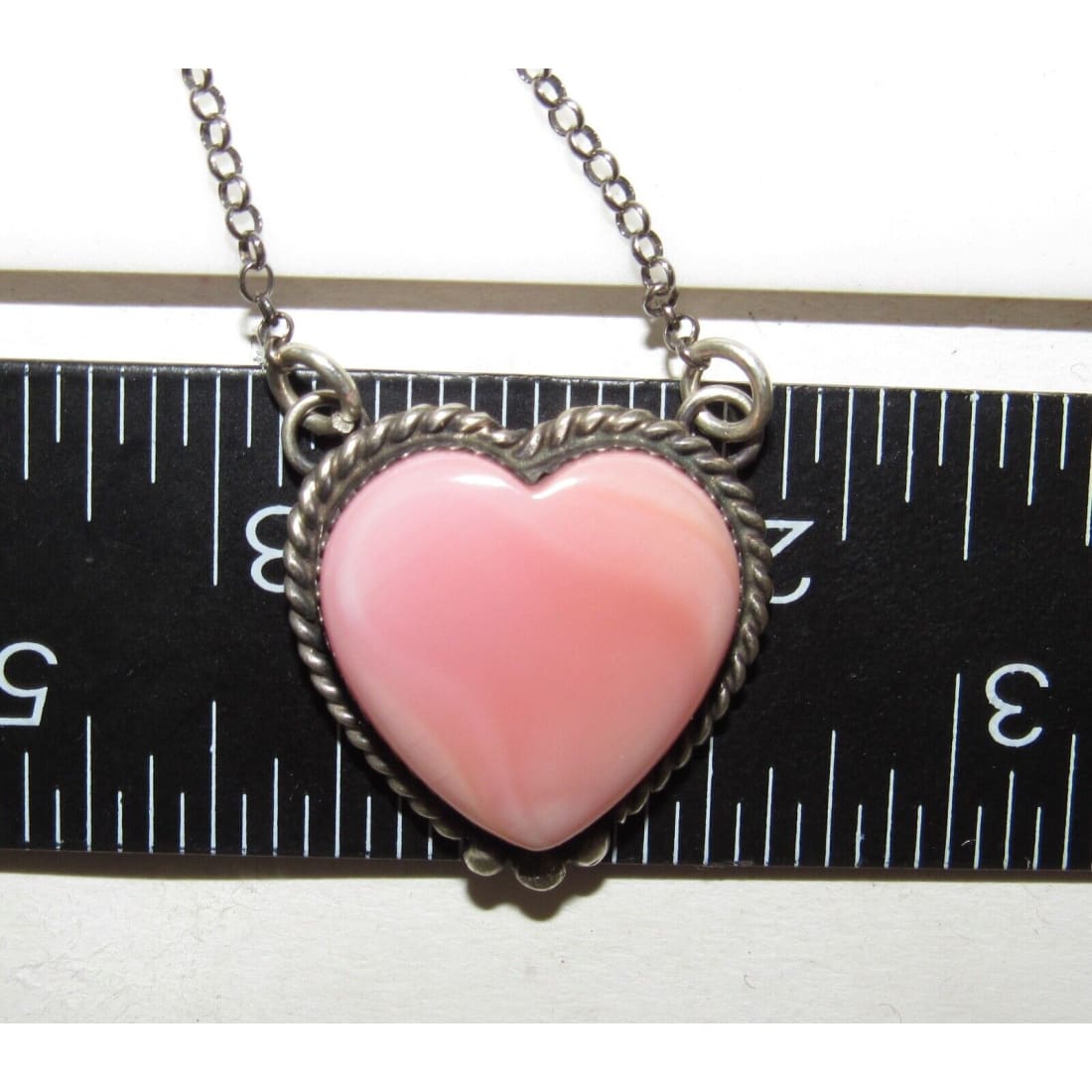 Navajo Pink Conch Shell Heart Bar Necklace Sterling Silver