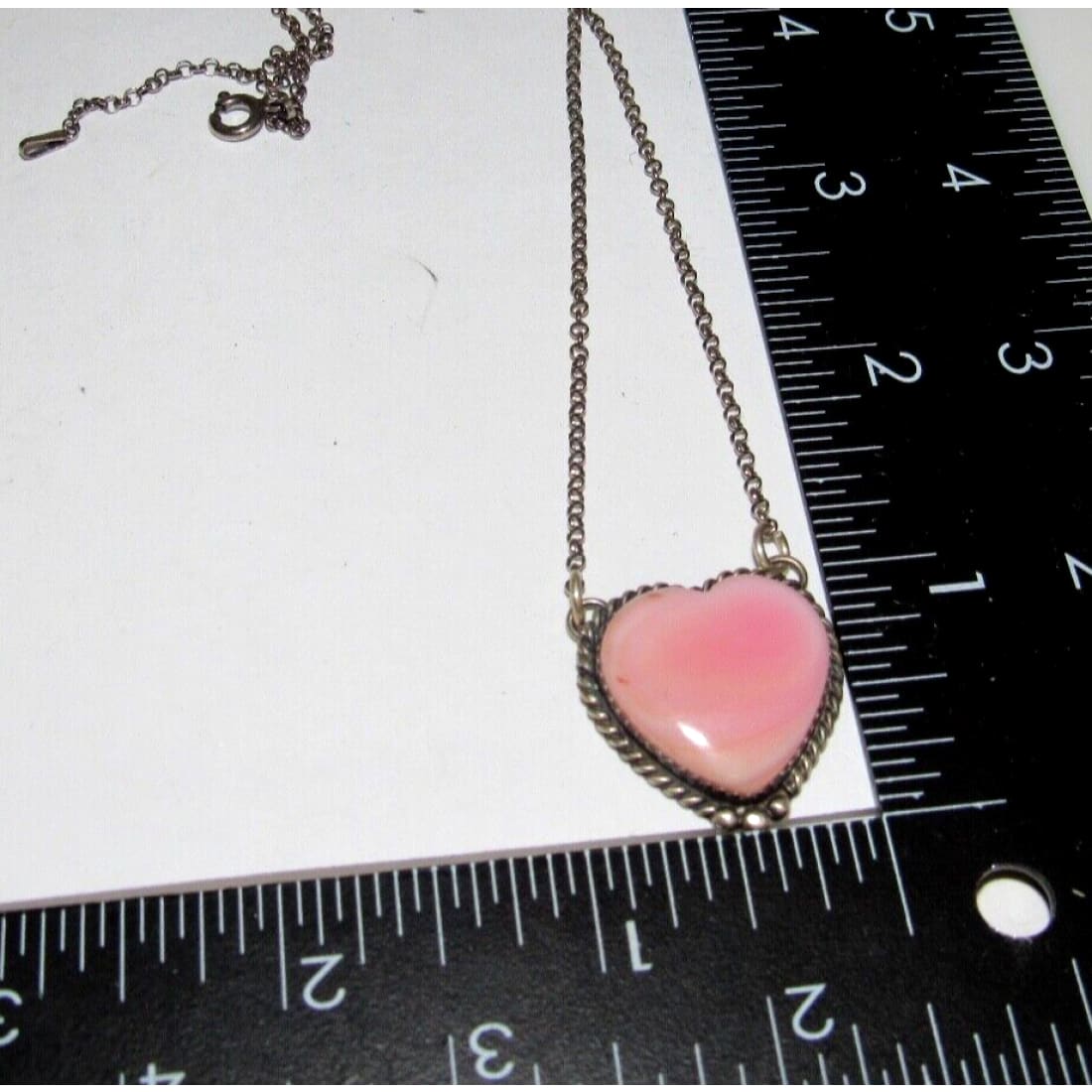 Navajo Pink Conch Shell Heart Bar Necklace Sterling Silver