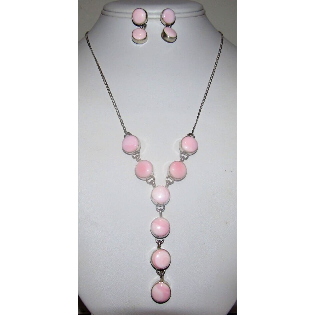 Navajo Pink Conch Shell Lariat Necklace Earrings Set