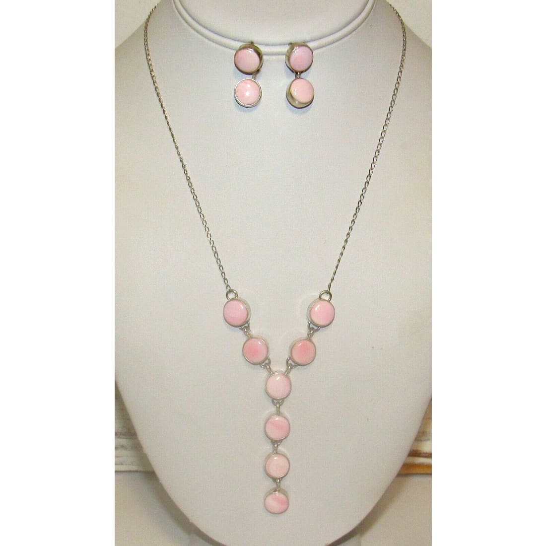 Navajo Pink Conch Shell Lariat Necklace Earrings Set