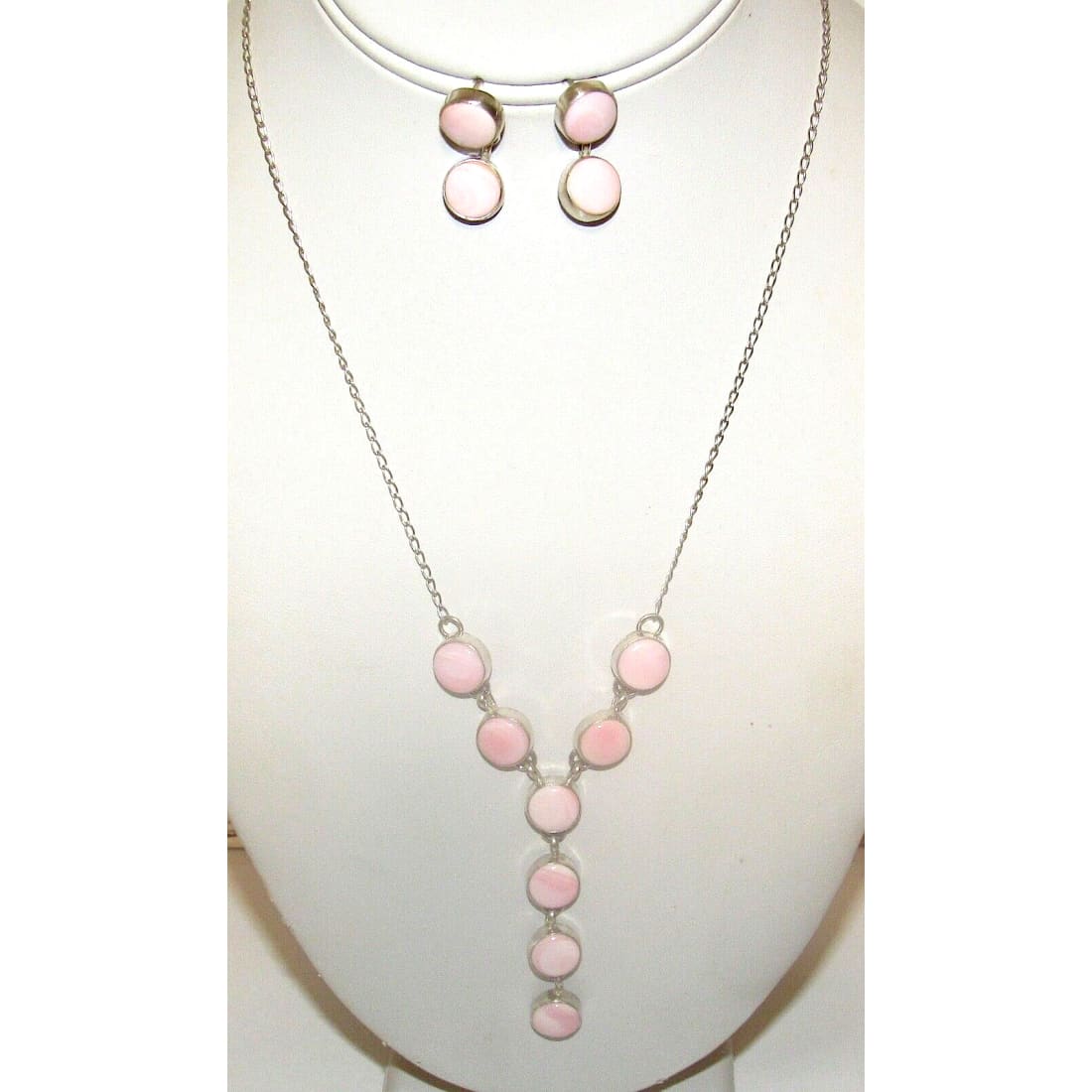 Navajo Pink Conch Shell Lariat Necklace Earrings Set
